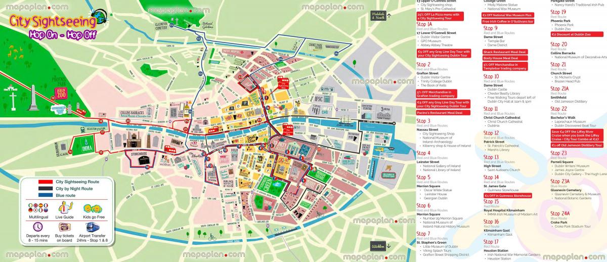 Dublin-hop-hop-off avtobus marşrut xəritəsi