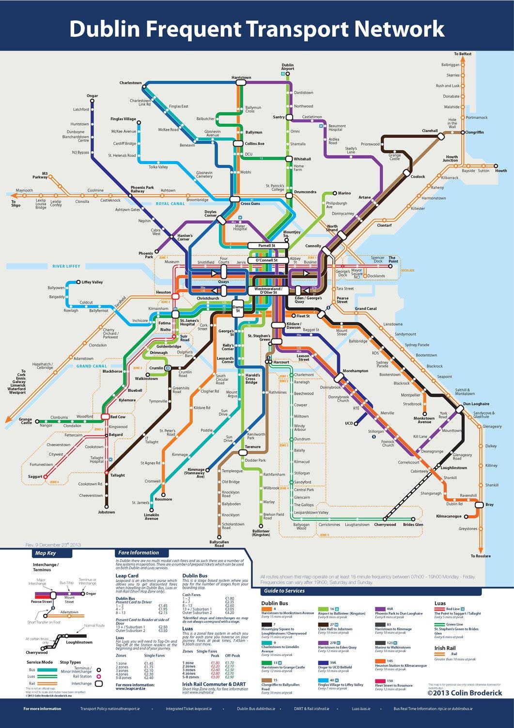 Dublin xəritəsi, avtobus marşrutlarının